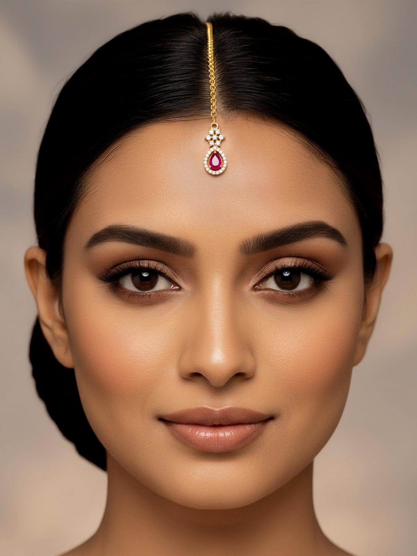 Gold Plated Red AD Maang Tikka for Women