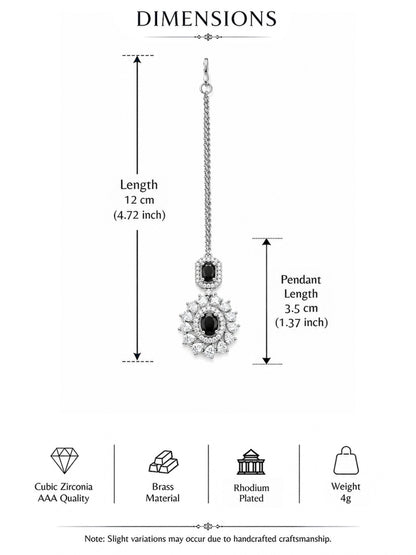 Silver Plated Black AD Maang Tikka for Women