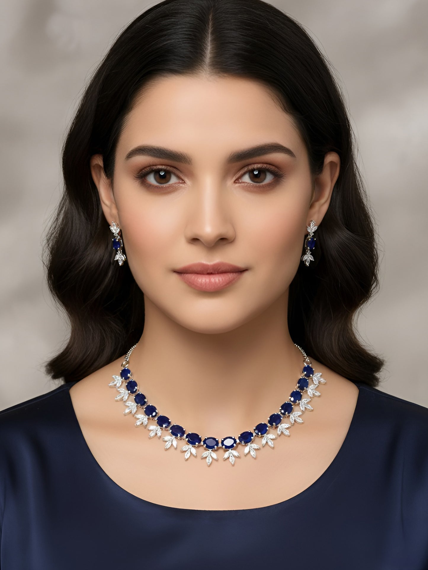 Rhodium Plated Blue AD Jewellery Set for Women