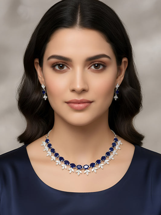 Rhodium Plated Blue AD Jewellery Set for Women