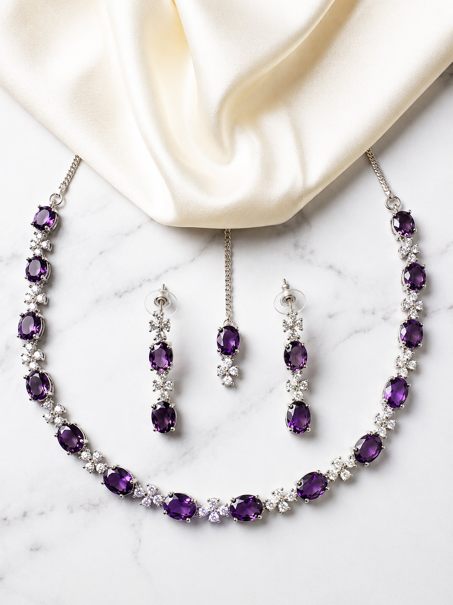 Silver Plated Purple AD Jewellery Set for Women