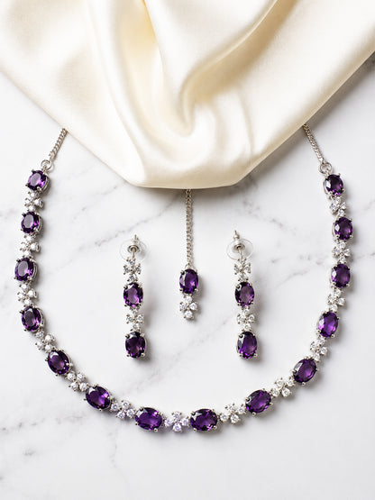 Silver Plated Purple AD Jewellery Set for Women