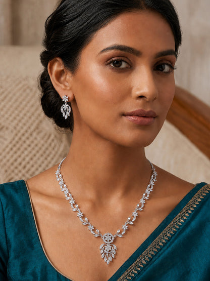 Silver Plated AD Floral Jewellery Set for Women