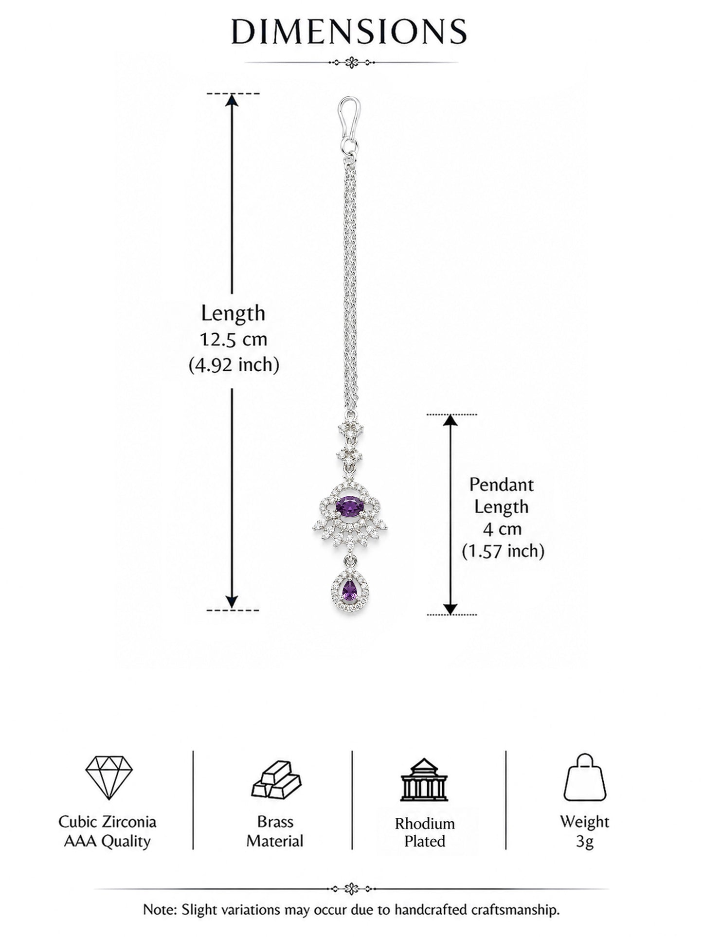 Silver Plated Purple AD Maang Tikka for Women