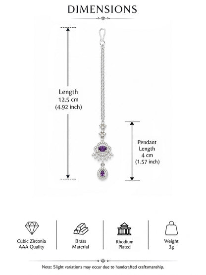 Silver Plated Purple AD Maang Tikka for Women