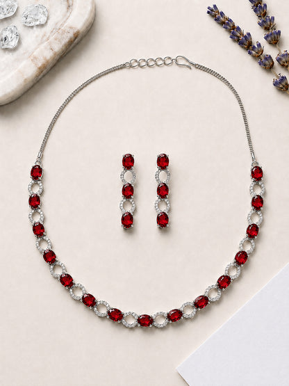Silver Plated Red AD Choker Set for Women