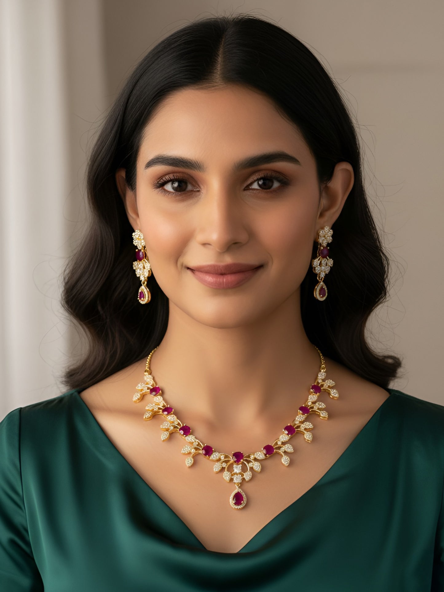 Gold Plated Red AD Designer Jewellery Set for Women