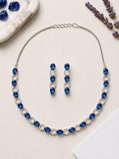 Silver Plated Blue AD Choker Set for Women