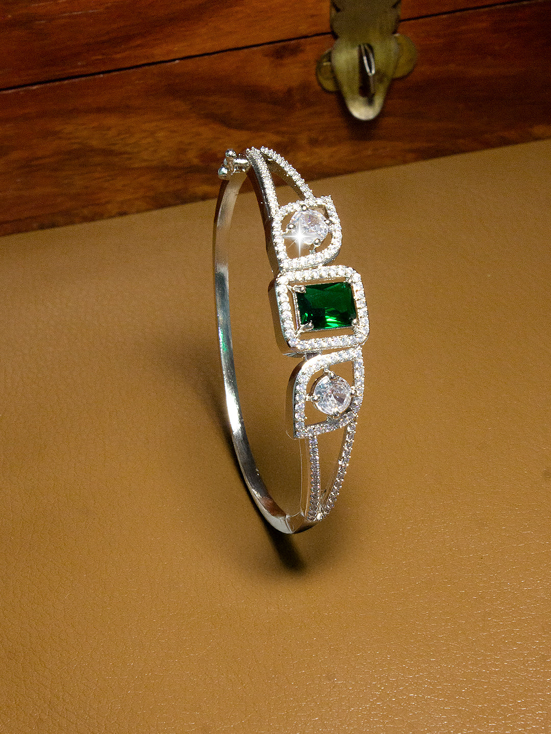 Silver Plated Green AD Minimal Bracelet