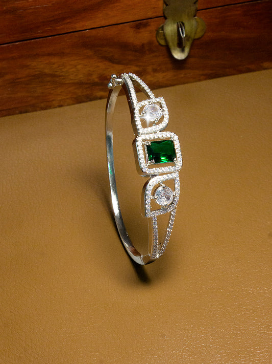 Silver Plated Green AD Minimal Bracelet