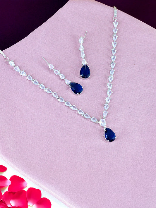 Blue Teardrop AD Jewellery Set