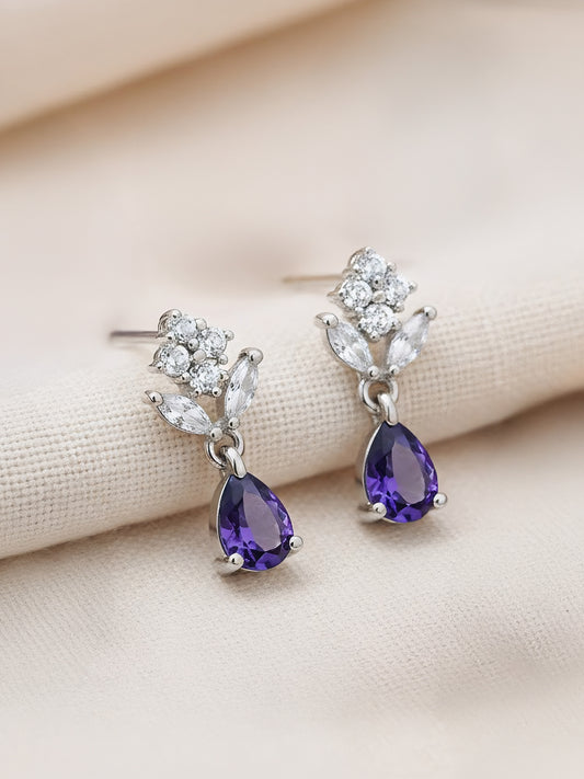 Silver Plated Purple Drop Earrings for Women