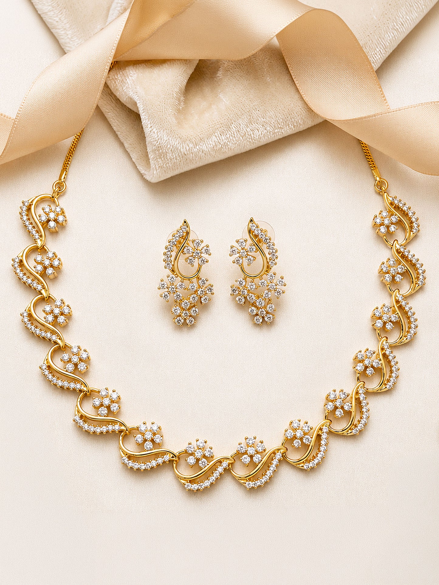Gold Plated AD Floral Jewellery Set for Women