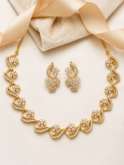 Gold Plated AD Floral Jewellery Set for Women