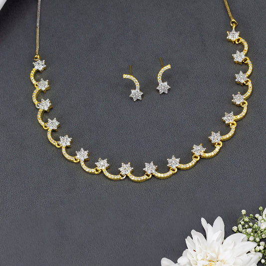 Gold Plated Floral American Diamond Jewellery Set