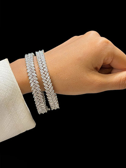 PRIVIU AD Bangles for Women Rhodium Plated American Diamond Traditional Jewellery Bangles Set