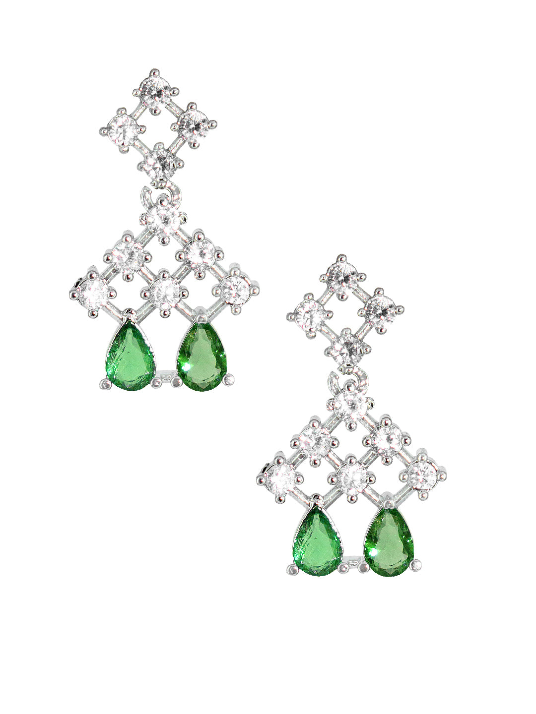 Silver Plated Green AD Sleek Designer Jewellery Set