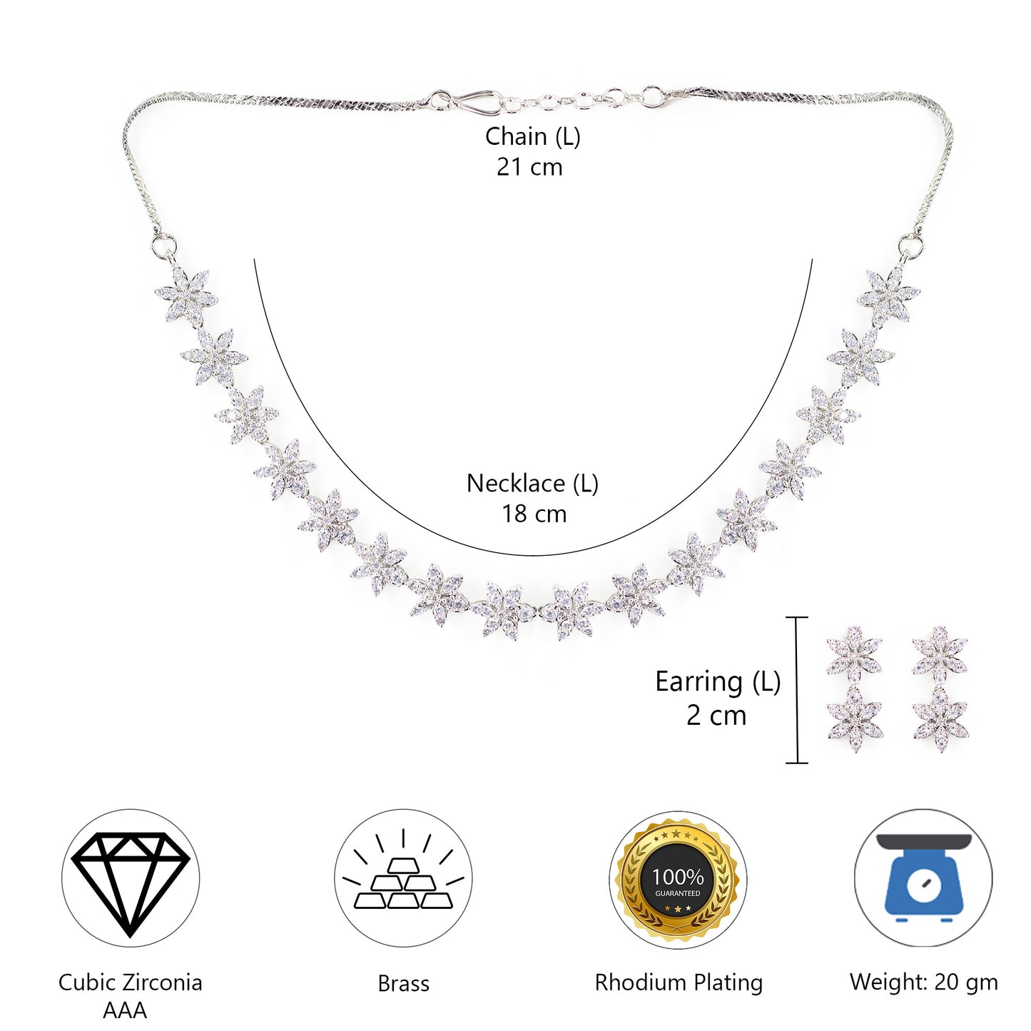 Silver Plated American Diamond Floral Jewellery Set for Women