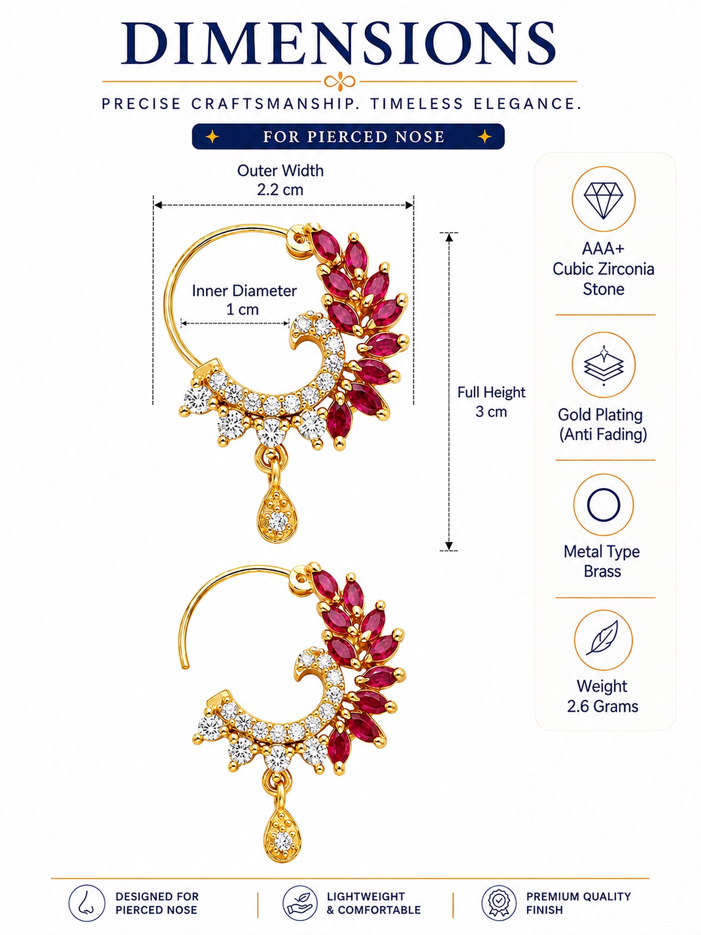 Gold Plated Red AD Nosering for Women
