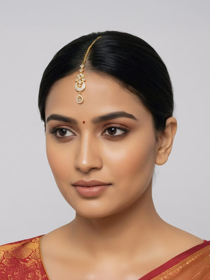 Gold Plated Floral AD Maang Tikka for Women