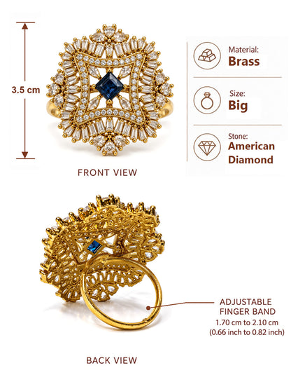 Antique Gold Plated Blue AD Finger Ring for Women