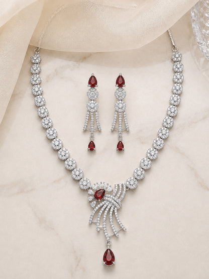 Silver Plated Red AD Jewellery Set for Women
