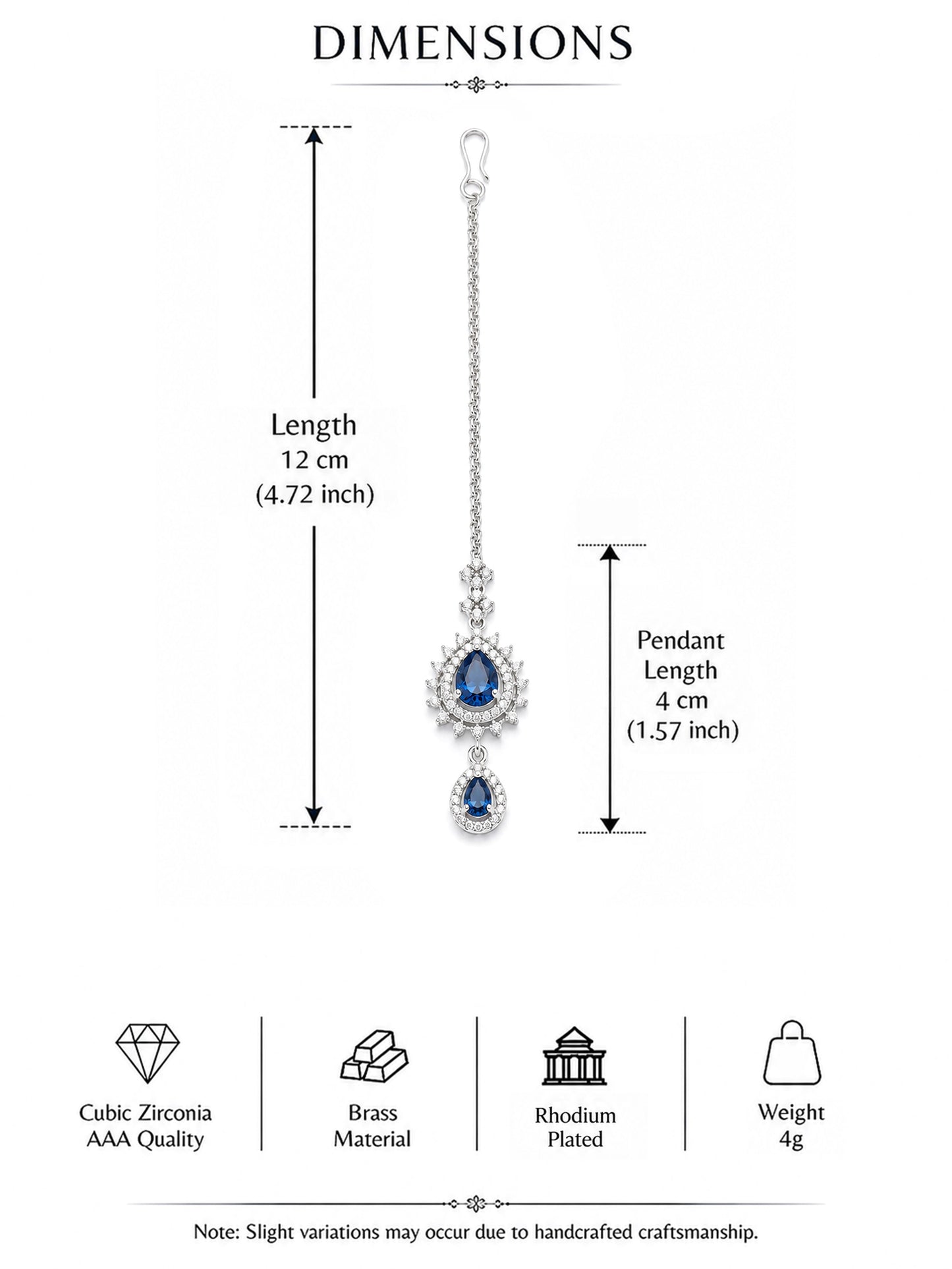 Silver Plated Blue AD Maang Tikka for Women