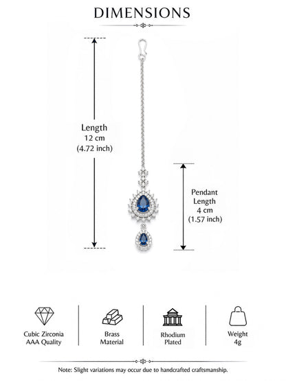 Silver Plated Blue AD Maang Tikka for Women