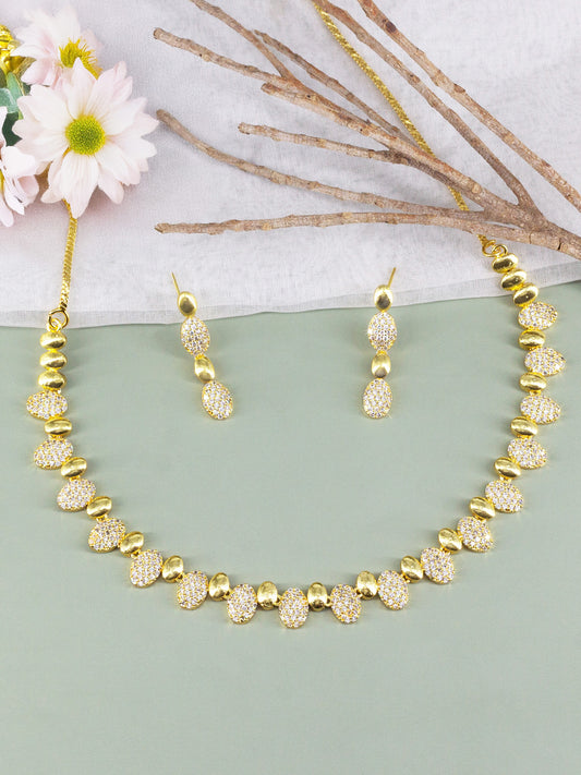 Gold Plated White American Diamond Designer Choker Set for Women