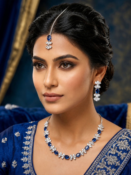 Silver Plated Blue AD Jewellery Set for Women