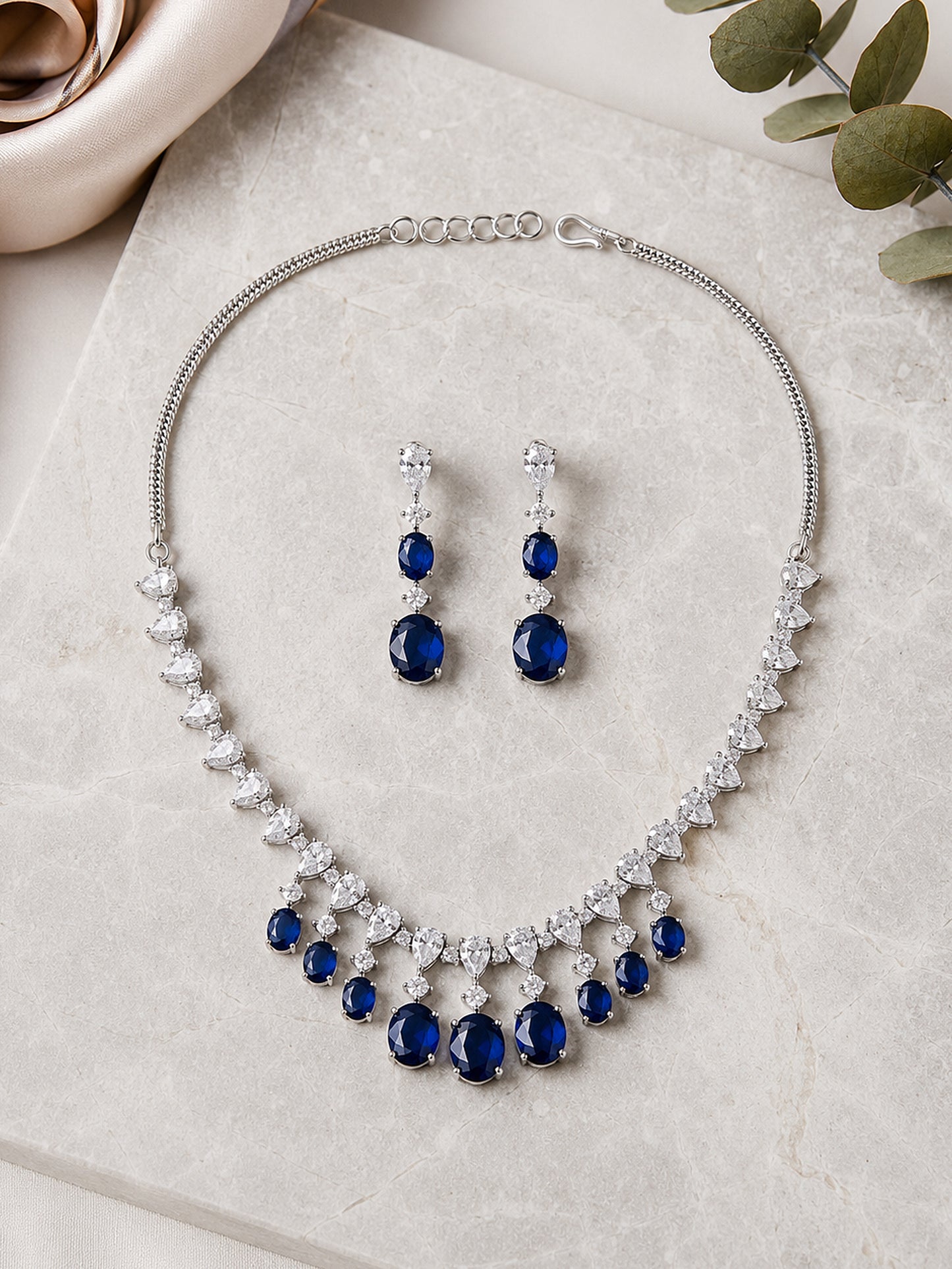 Silver Plated Blue AD Choker Set for Women