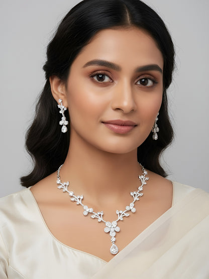 Silver Plated White American Diamond Designer Jewellery Set
