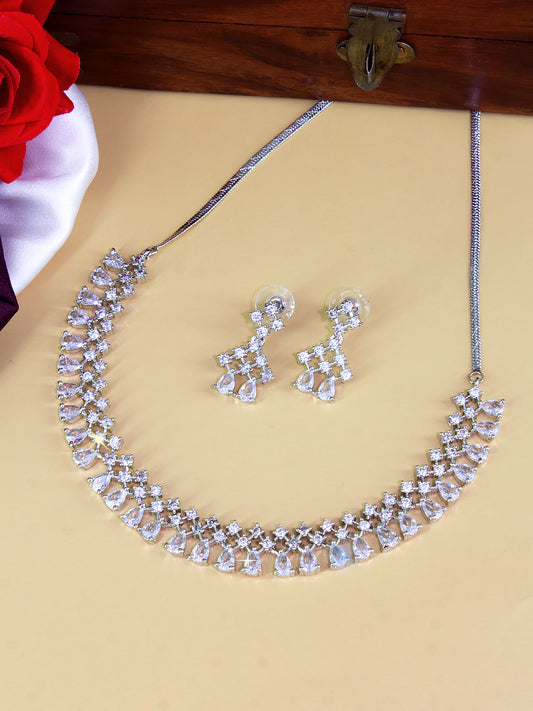 Rhodium-Plated Teardrop AD-Studded Jewellery Set