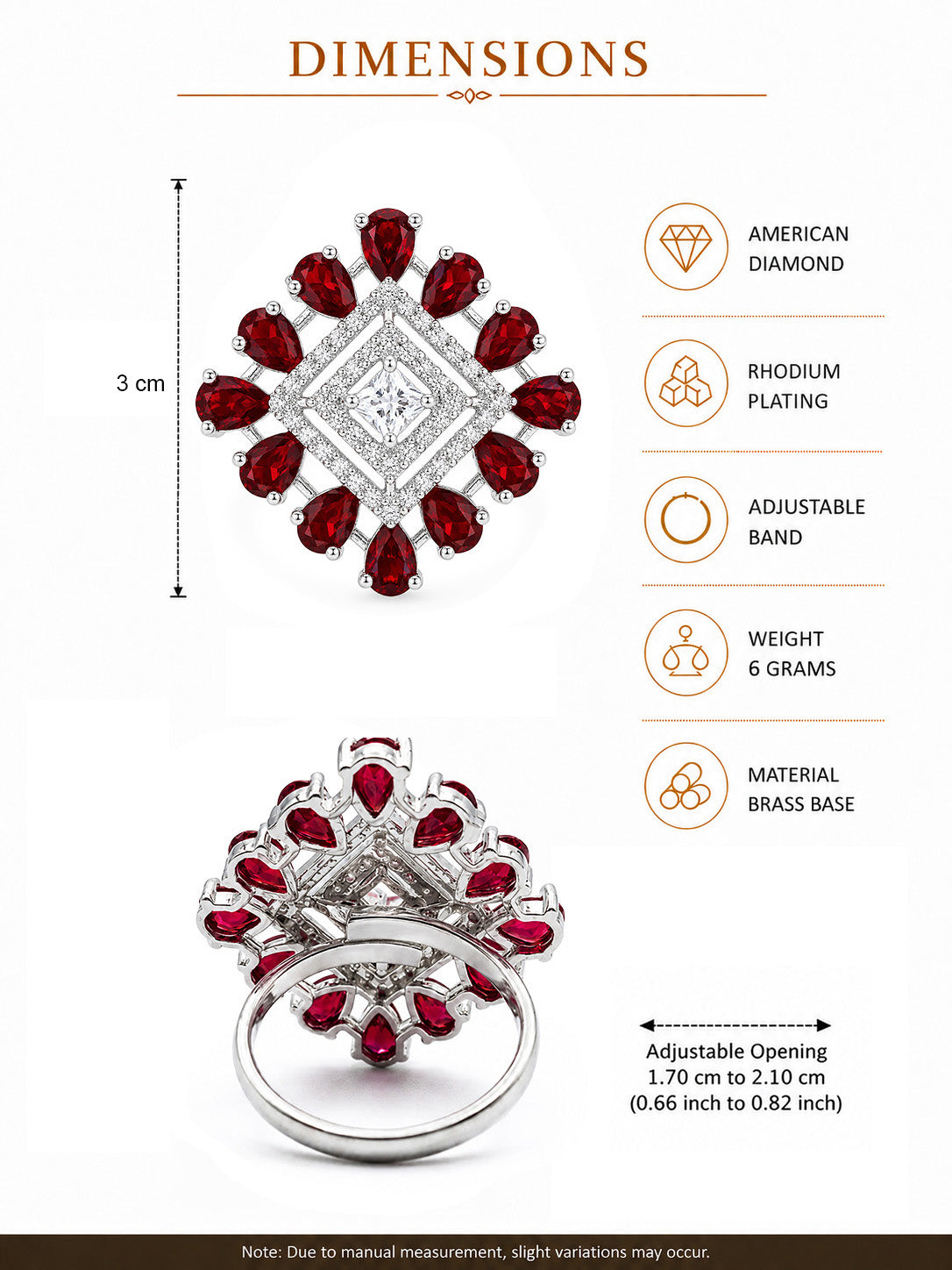 Silver Plated Red AD Finger Ring for Women