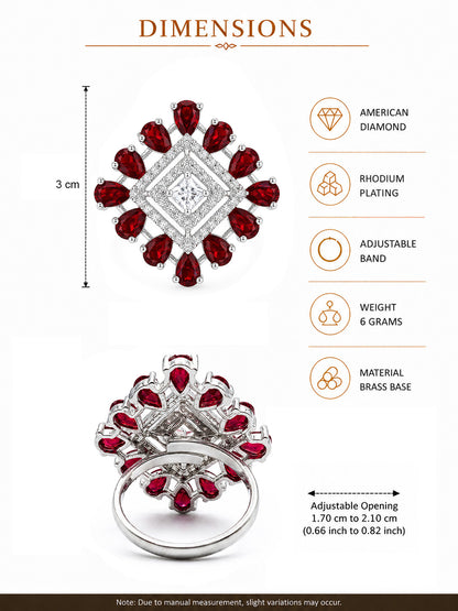 Silver Plated Red AD Finger Ring for Women