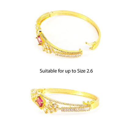 Gold Plated Red AD Leaf Bangle Bracelet for Women