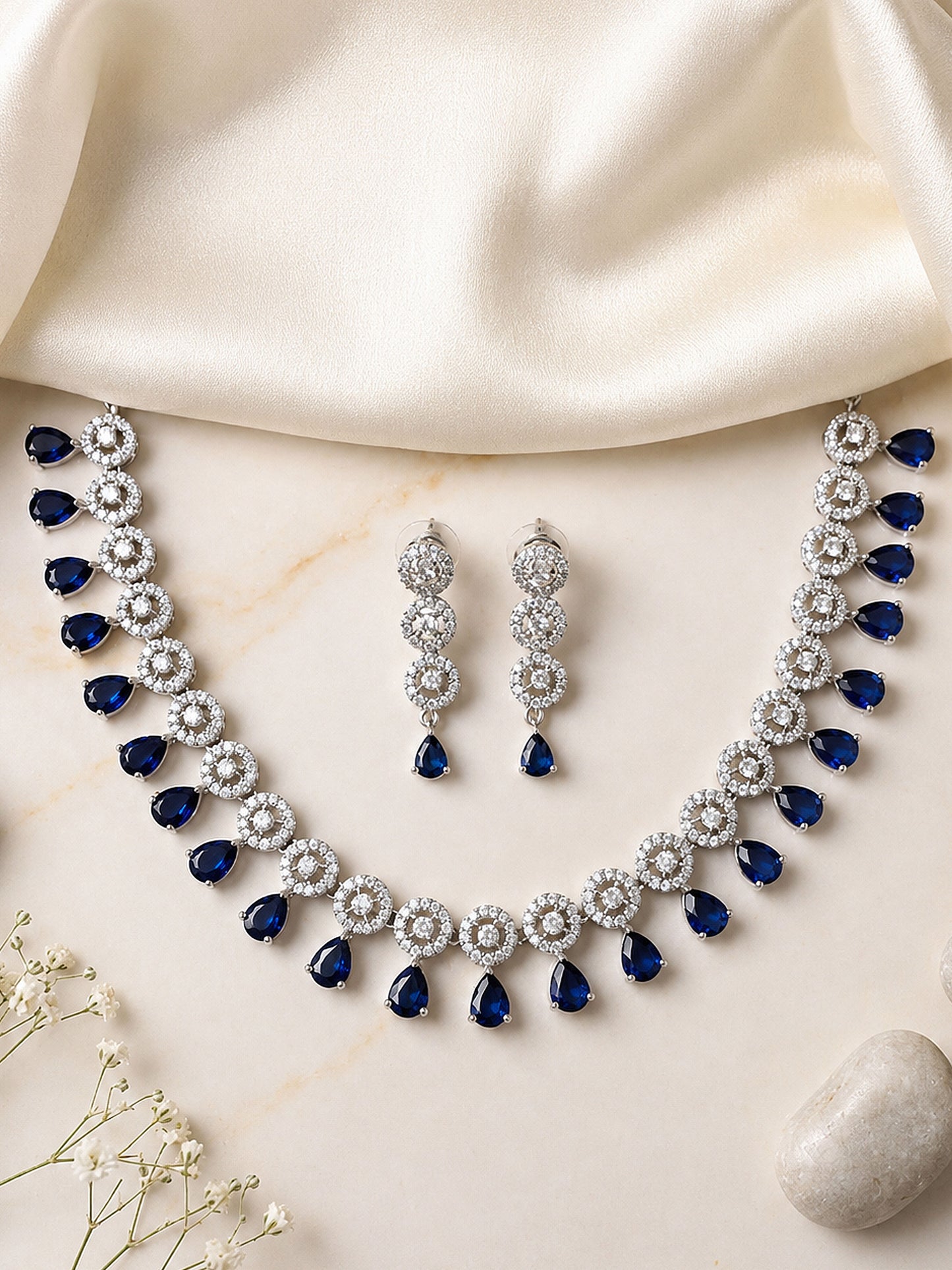 Silver Plated Blue AD Jewellery Set for Women