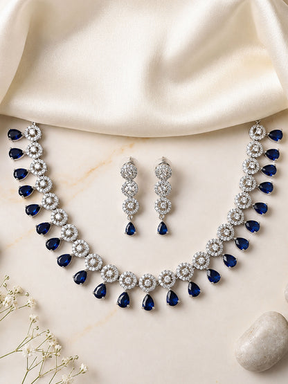Silver Plated Blue AD Jewellery Set for Women