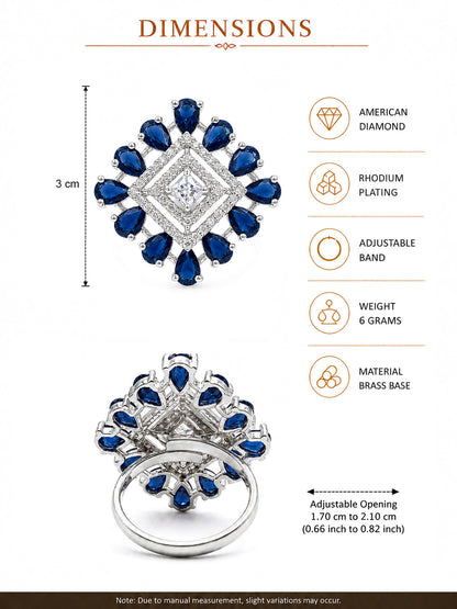 Silver Plated Blue AD Finger Ring for Women