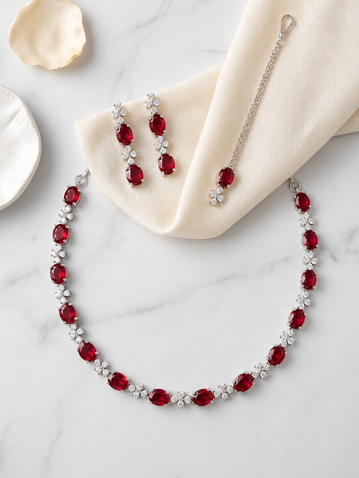 Silver Plated Red AD Jewellery Set for Women