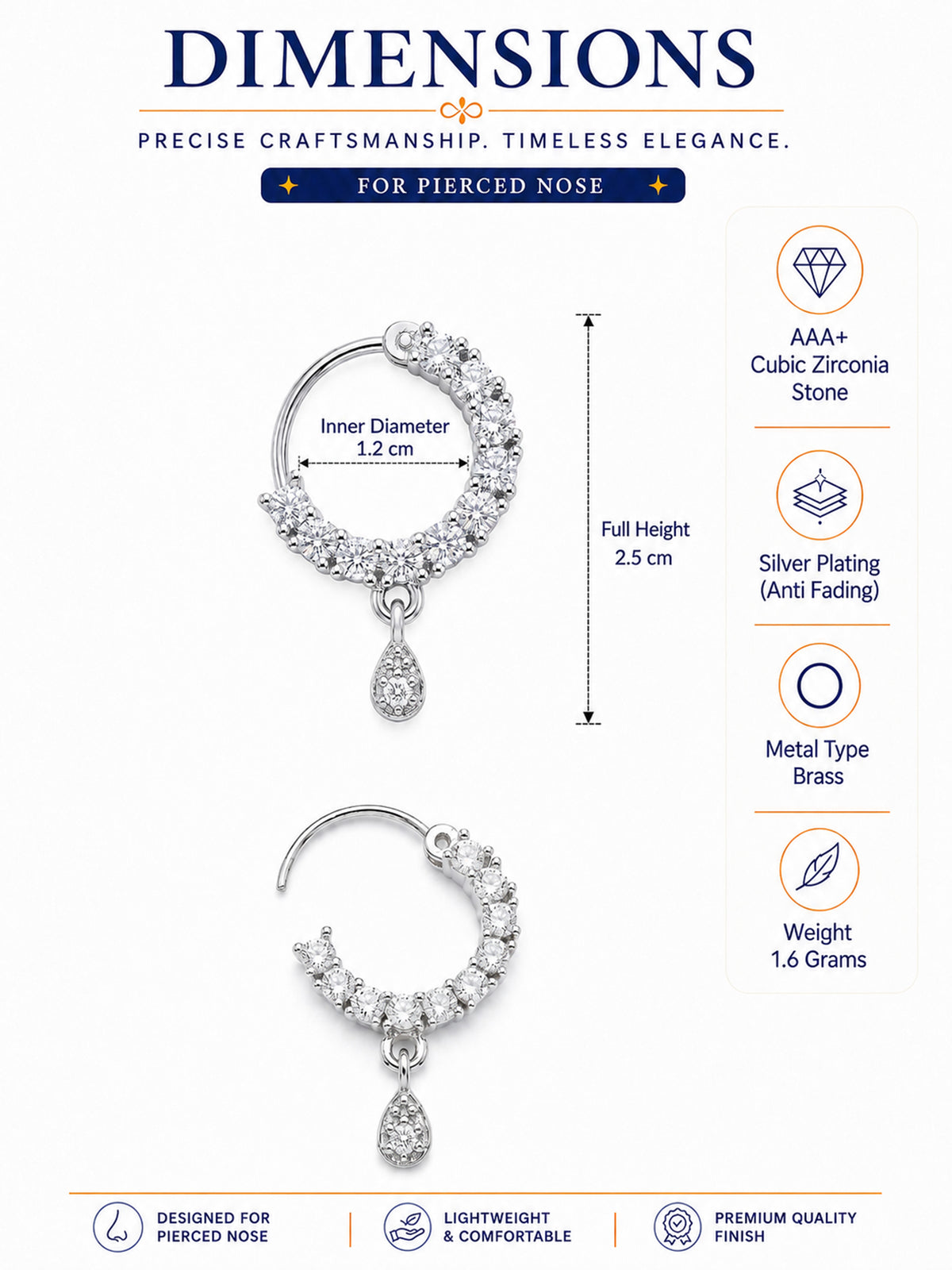Silver Plated AD Small Nosering for Women