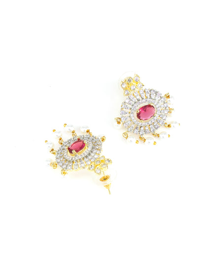 Gold Plated Ruby AD Faux Pearl Jewellery Set