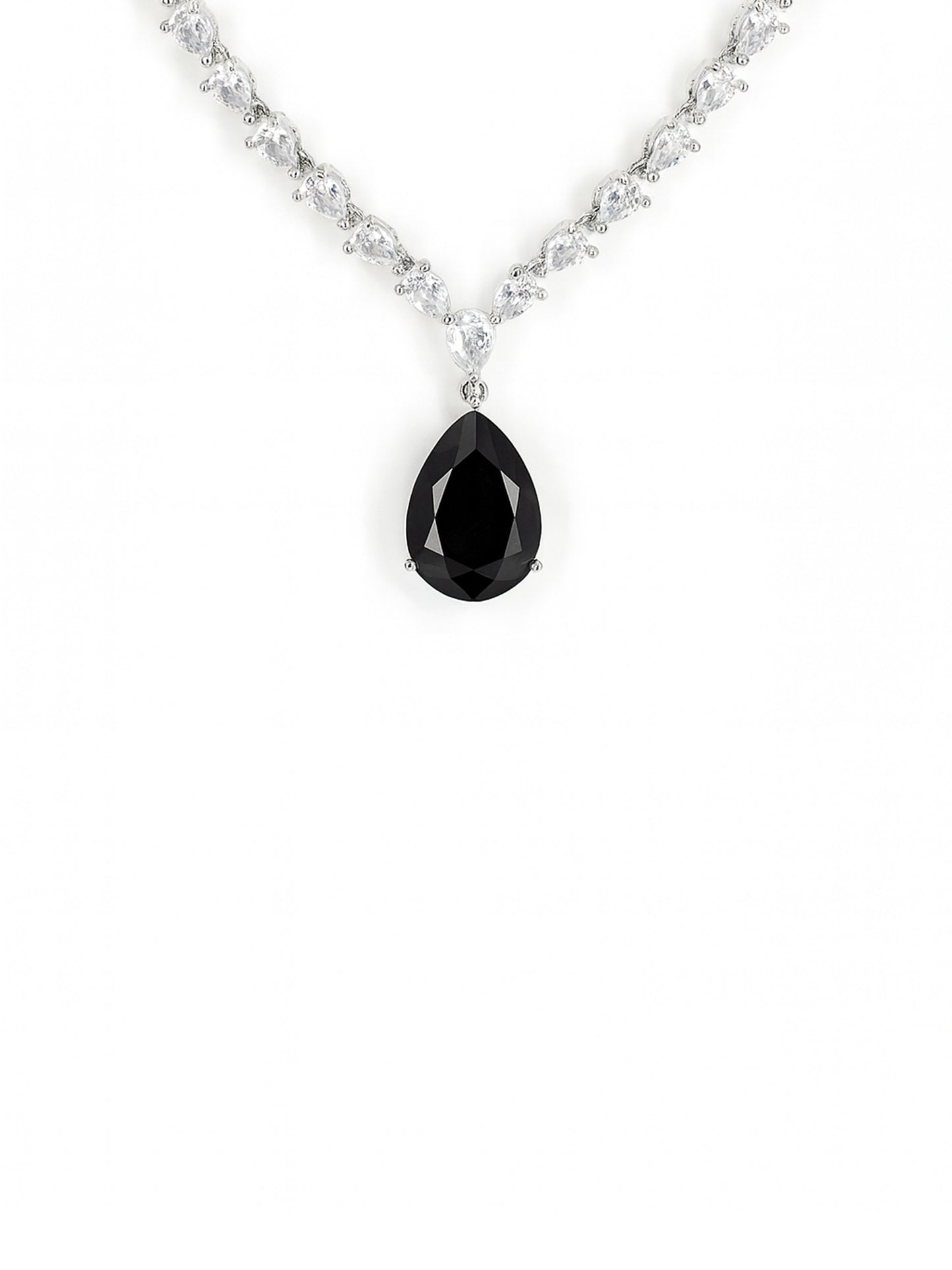 Silver Plated Black & White AD Jewellery Set