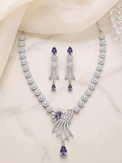 Silver Plated Purple AD Jewellery Set for Women