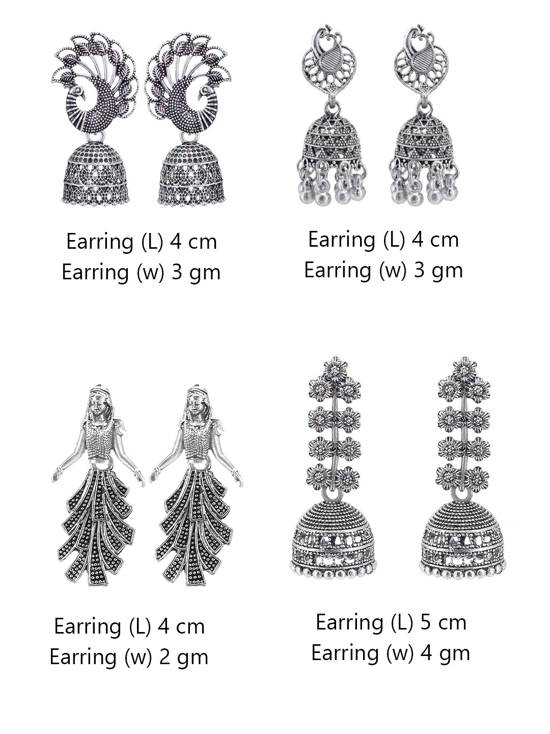 Set of 4 Floral, Peacock & Doll Jhumki Earrings