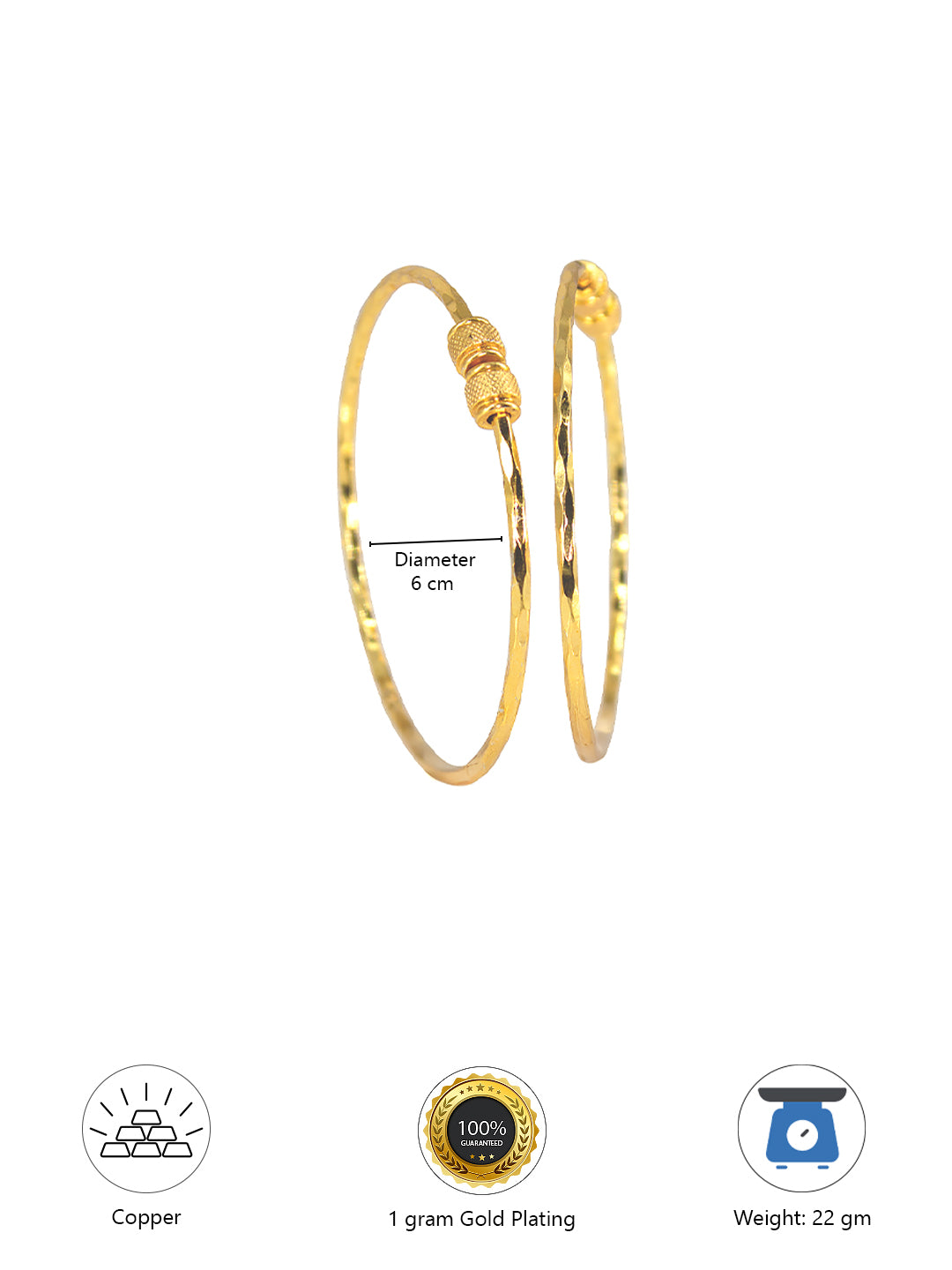 1 Gram Gold-Plated Copper Adjustable Bangles ( Set of 2)