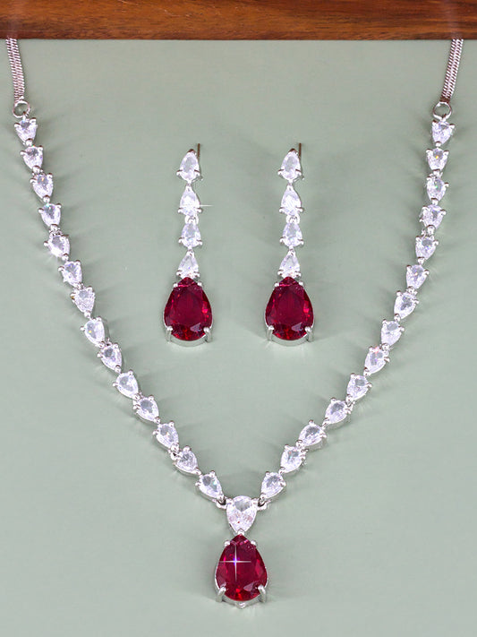 Red AD-Studded Teardrop Jewellery Set