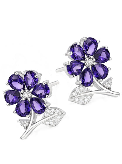 Silver Plated Purple AD Floral Stud Earrings for Women