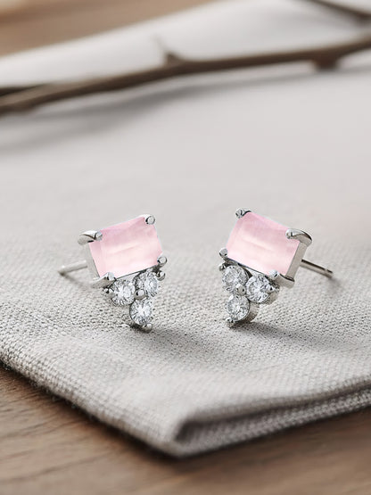 Rhodium Plated Pink AD Studs for Women