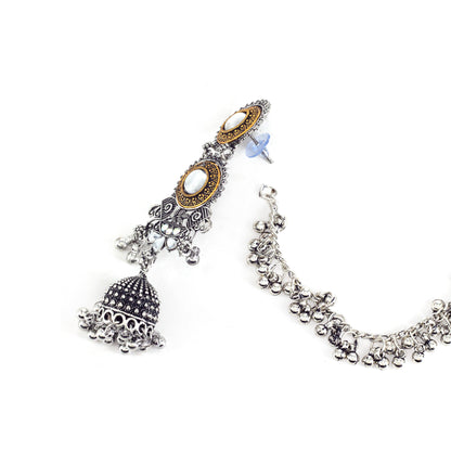 Silver Oxidised Jhumka Earring with Chain for Women
